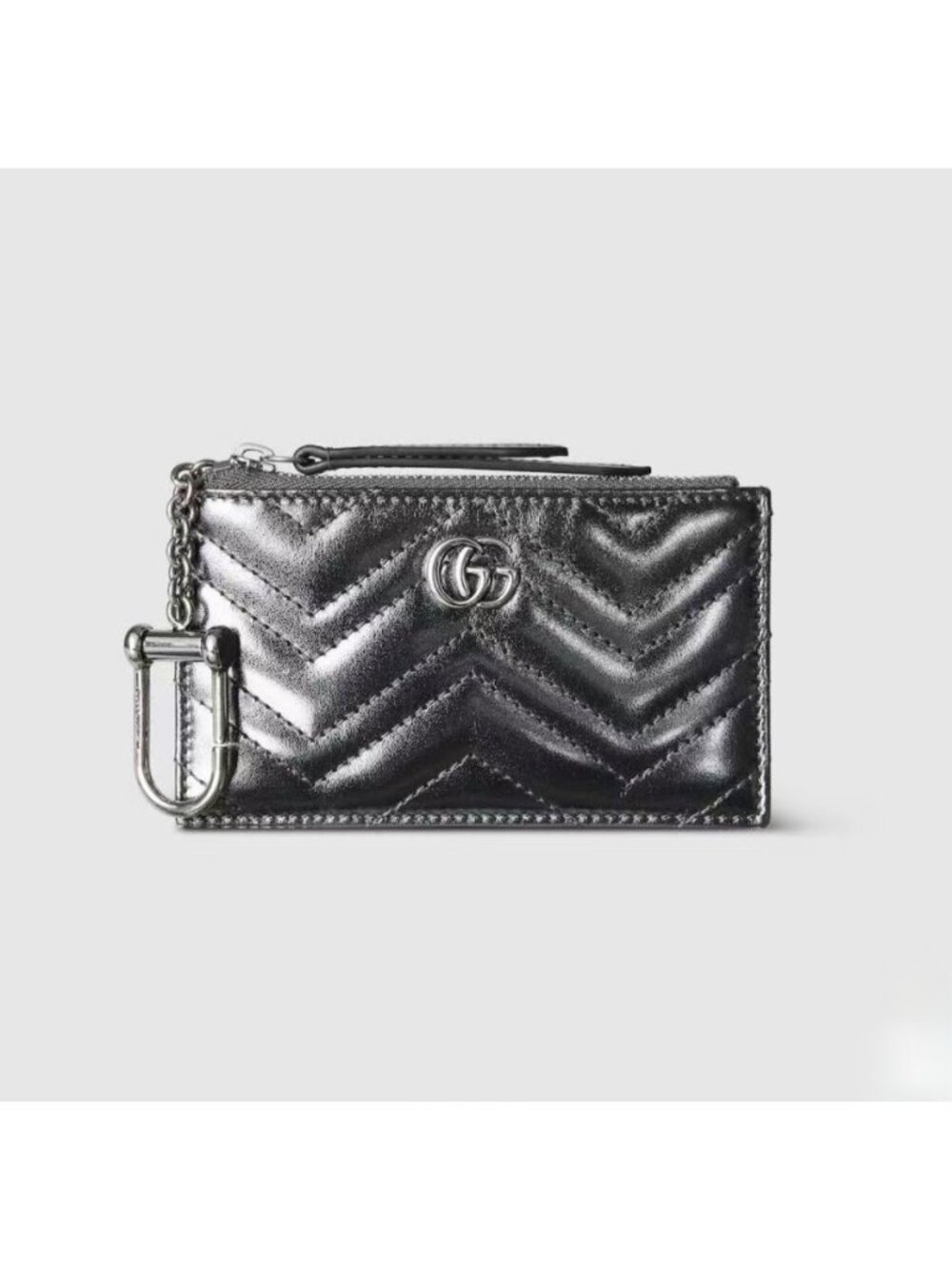 Gucci GG Marmont 2.0 Zip Card Case with Key‑Ring Key Case Metallic black 826199